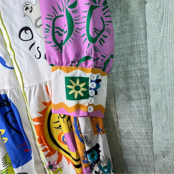 Fashion Multi Print Maxi Dress Button Front Long Sleeve w/Button Cuff w/Collar - Picture 4 of 9